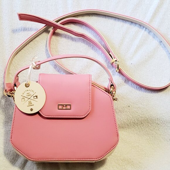 MATMAZEL "Palmy" Round Metal Buckle Hand & Shoulder, Crossbody Bag- Pink & Green - Picture 5 of 14